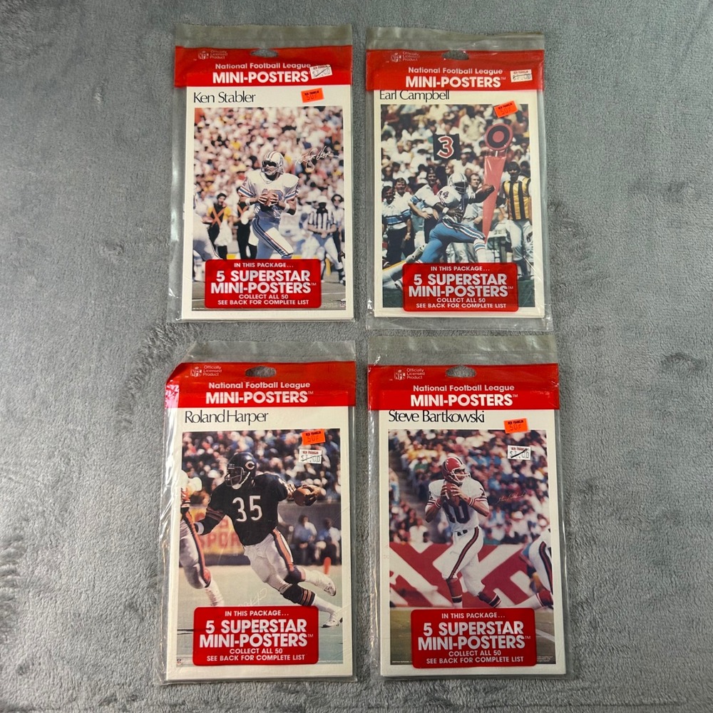 Vintage 1980s NFL Superstar Mini-Posters Lot 4 Sealed Packs Stabler Campbell